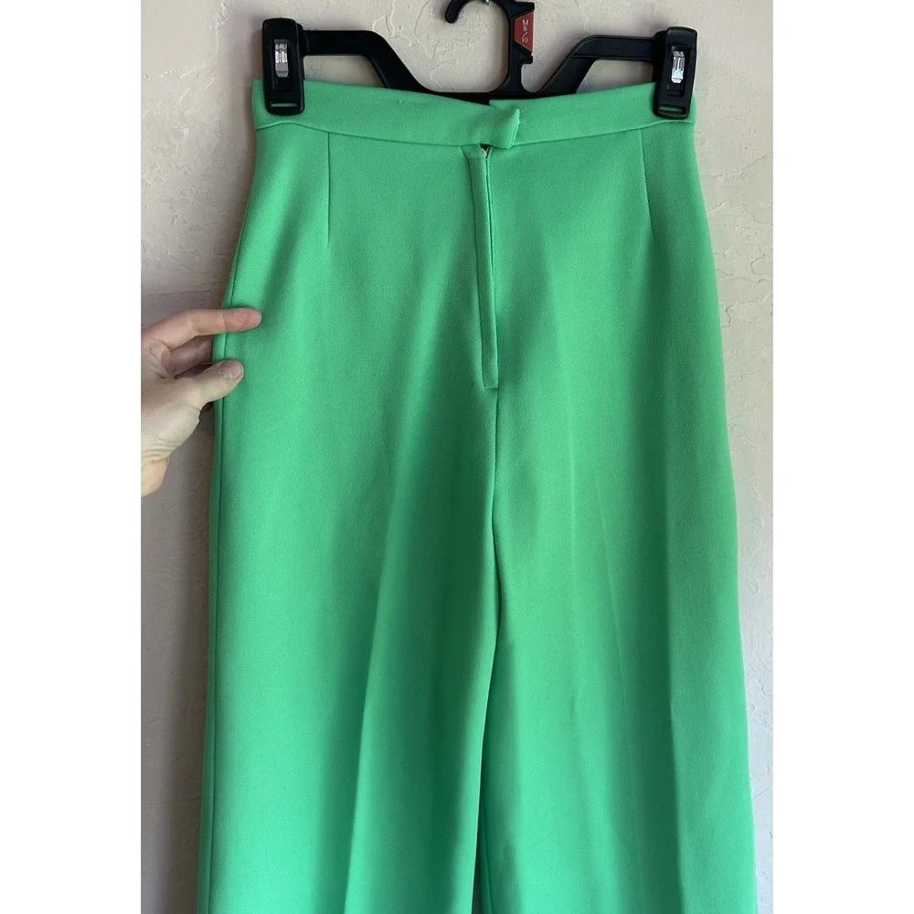 Vintage 1970s Handmade Lime Green Wide Leg Flare Pants 25 Preppy Retro Mod Disco - Picture 4 of 9